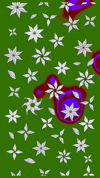 Yeşil renkli etnik çiçeklerle süslenmiş zarif bir eskiz şekli. Asya Tekstil 'inde Raster Çiçek İllüstrasyonu.