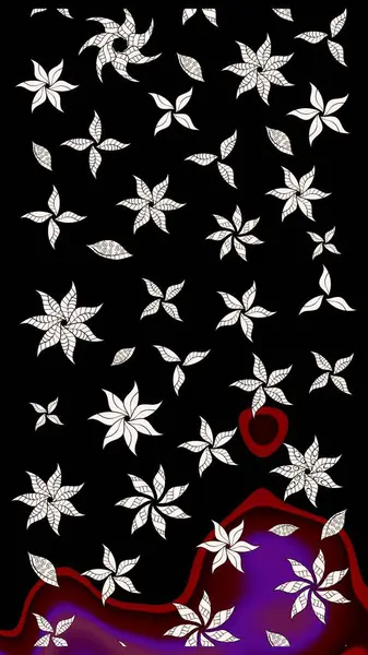 Parlak renkli çiçekli ve siyah yapraklı harika bir çiçek deseni. Moda baskıları için zarif bir şablon. Modern çiçek arkaplanı. Halk stili.