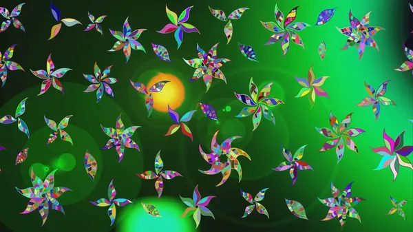 Klasik çiçekler. El çizimi, soyut ve süslü elementler. Yeşil renkler. Suluboya resim taklit Raster çizimi. Yaz çiçekleri teması.