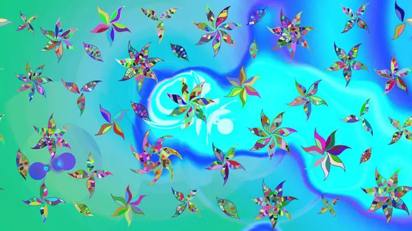 Düz Çiçek Elementleri Tasarımı. Renkli Yaz Temalı eskiz kalıbı. Raster Illustrasyon 'daki Çiçek Deseni' nin son moda çizimi. Güzel kumaş deseni.