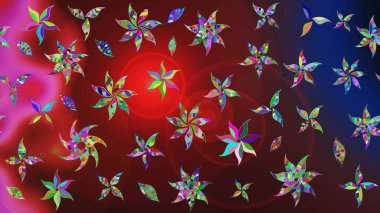 Çiçek izi. Suluboya tarzında kırmızı renkte çiçekler. Suluboya çizim deseni.