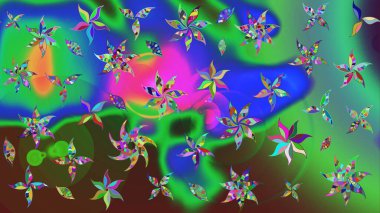 Yeşil renkli etnik çiçeklerle süslenmiş zarif bir eskiz şekli. Raster Çiçek İllüstrasyonu güzel tekstil..