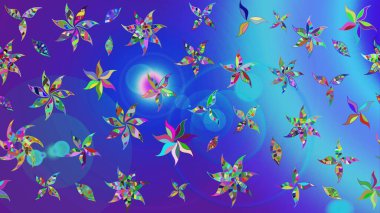 Mavi renkli çiçekler. Renkli Bahar temalı eskiz modeli. Çiçekli çiçek deseni, suluboya. Düz Çiçek Elementleri Tasarım Raster illüstrasyonu.