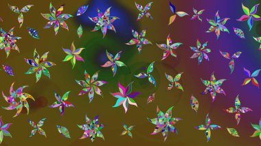 Çiçek desenli eskiz, darbeler, sıçramalar, yaz çiçekleri. Yeşil renkli çiçekler. Raster illüstrasyonu.