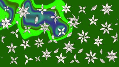 Parlak çiçekli yeşil renkler üzerine soyut çizim deseni. Küçük çiçekte hoş bir çiçek deseni var. Çiçek elementli zarif raster dokusu..