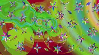 Raster illüstrasyonu. Güzel kumaş deseni. Asya tekstil tarzında. Renkli Bahar Teması eskiz kalıbı. Çiçek desenli çizim. Düz Çiçek Elementleri Tasarımı.