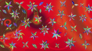 Raster çiçek desenleri çiziyor. Vadinin çiçekleri kırmızı renklerde.