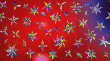 Raster illüstrasyonu. Renkli desenli eskiz deseni, kırmızı çiçekler ve dekoratif elementlerle. Kumaş, tekstil, duvar kağıdı baskısı için. Eskiz geçmişi. Antika retro tarzı.