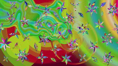 Suluboya tarzında yeşil renkte. Raster illüstrasyonu. Küçük çiçekli bahar deseni çiz.