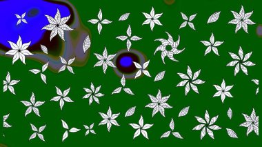 Düz Çiçek Elementleri Tasarımı. Raster illüstrasyonundaki çiçek desenli çizim. Renkli Bahar Teması eskiz kalıbı. Yeşil renkte çiçekler.