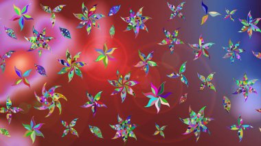 Raster Illustrasyon 'daki Çiçek Deseni' nin son moda çizimi. Kahverengi renkli çiçekler. Renkli Yaz Temalı eskiz kalıbı. Düz Çiçek Elementleri Tasarımı.