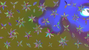 Şirin çiçekli eskiz deseni ve kahverengi renkli yapraklar, suluboya çiçek deseni, duvar kağıdı, kart veya kumaş için fayanslı. Raster illüstrasyonu.