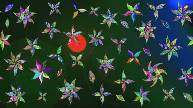 Çiçekli eskiz arkaplanı. Çocuk stili. Renkli Bahar Teması eskiz kalıbı. Düz Çiçek Elementleri Tasarımı.