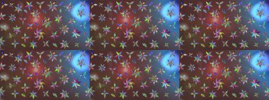 Raster illüstrasyonu. Şirin çiçekli eskiz deseni ve kahverengi renkli yapraklar, suluboya çiçek deseni, duvar kağıdı, kart veya kumaş için fayanslı.