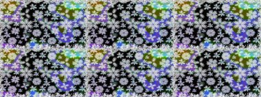 Siyah ve nötr renklerde çiçekler. Düz Çiçek Elementleri Tasarımı. Kusursuz çiçek deseni. Asya tekstil tarzında. Renkli Bahar Temalı Kusursuz Arkaplan. Raster illüstrasyonu.