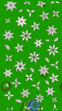 El çizimi çiçek unsurları olan soyut çizim raster deseni. Retro tekstil tasarım koleksiyonu. Çiçekli ipek eşarp. Yeşil yeşile. 1950 'ler-1960' lar motifleri.