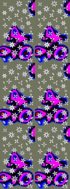 Varicologreen Raster çizimi. Bir sürü yeşil ve soyut çiçekli tropik eskiz deseni. Küçük çiçekte sevimli çiçek deseni var..