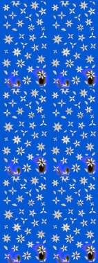 Elle boyanmış suluboya resim çizimleri, çiçekler ve bitkiler. Mavi renkte çiçekler.