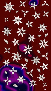 Yapraklı çiçekler ve kırmızı renklerde papatya çiçekleri. Raster - stok. Taslak arkaplan deseni.