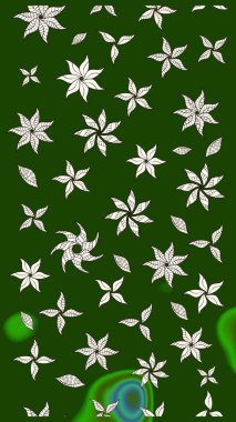 Çiçekli karalama şeklinde Raster çiçek deseni. Raster illüstrasyonu. Yumuşak, yaz çiçekleri yeşil renklerde.