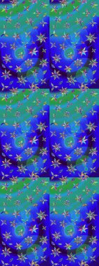 Suluboya çiçekli çiçek deseni. Raster illüstrasyonu. Mavi renkte Asya tekstili.