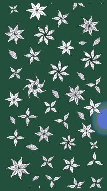 Raster illüstrasyonundaki çiçek desenli çizim. Yeşil renkte çiçekler.