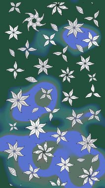 Suluboya çizim kalıbı. Çiçekler suluboya tarzında yeşil renkte. Çiçek izi.