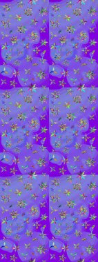 Çiçek desenli eskiz, darbeler, sıçramalar, yaz çiçekleri. Mor renkli çiçekler. Raster illüstrasyonu.