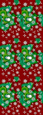 Raster Floral Illustration, Asyalı tekstil. Kırmızı renkli etnik çiçeklerle zarif bir eskiz şekli..