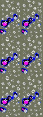 Küçük çiçekli yay deseni çiz. Raster illüstrasyonu. Suluboya tarzında yeşil renkler üzerine.