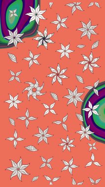 Turuncu renkli çiçekler. Raster illüstrasyonunda çiçek deseni çizimi.