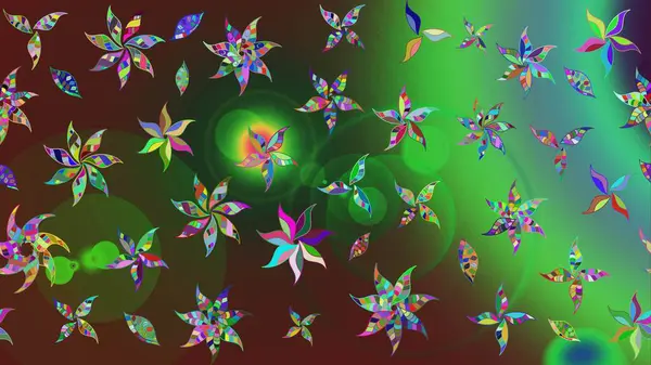 El çizimi, soyut ve süslü elementler. Yeşil renkler. Yaz çiçekleri teması. Suluboya resim taklit Raster çizimi. Klasik çiçekler..