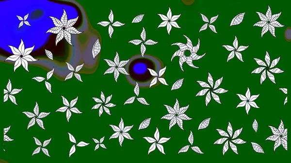 Düz Çiçek Elementleri Tasarımı. Raster illüstrasyonundaki çiçek desenli çizim. Renkli Bahar Teması eskiz kalıbı. Yeşil renkte çiçekler.