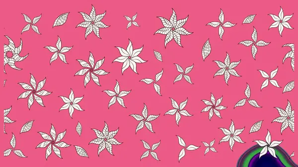 Renkli Bahar Teması eskiz kalıbı. Pembe renkli şirin çiçek deseni. Düz Çiçek Elementleri Tasarımı. Raster Modaya uygun kumaş deseni.