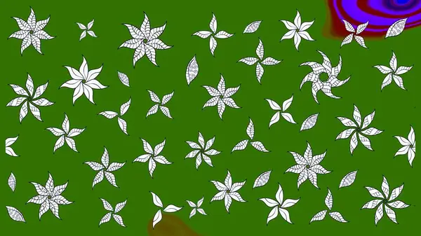 El yapımı çiçek ve bitki koleksiyonu. Şirin karalamalı çiçek desenli çizim. Raster illüstrasyonu. Eskiz stili yeşil renkler. Raster illüstrasyonu.