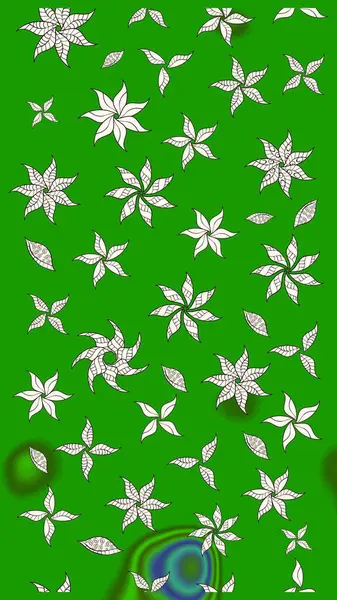 El çizimi çiçek unsurları olan soyut çizim raster deseni. Retro tekstil tasarım koleksiyonu. Çiçekli ipek eşarp. Yeşil yeşile. 1950 'ler-1960' lar motifleri.