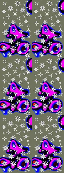 Varicologreen Raster çizimi. Bir sürü yeşil ve soyut çiçekli tropik eskiz deseni. Küçük çiçekte sevimli çiçek deseni var..