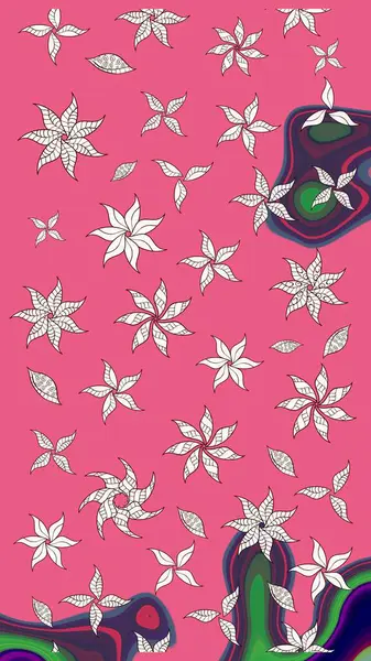 Raster illüstrasyonundaki çiçek desenli çizim. Suluboya tarzında pembe renkte çiçekler.