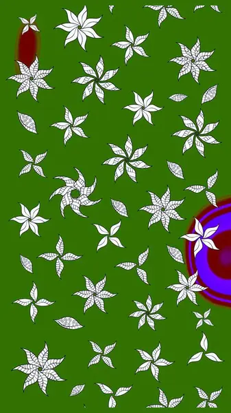 Raster illüstrasyonundaki çiçek desenli çizim. Yeşil renkte çiçekler.