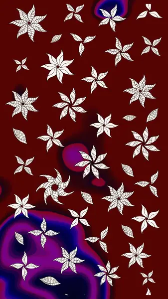 Yapraklı çiçekler ve kırmızı renklerde papatya çiçekleri. Raster - stok. Taslak arkaplan deseni.