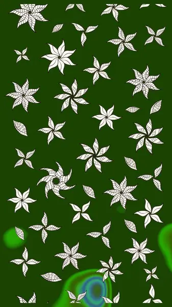 Çiçekli karalama şeklinde Raster çiçek deseni. Raster illüstrasyonu. Yumuşak, yaz çiçekleri yeşil renklerde.