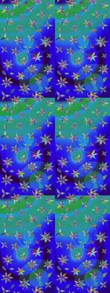 Suluboya çiçekli çiçek deseni. Raster illüstrasyonu. Mavi renkte Asya tekstili.