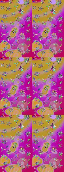 Çok renkli, zarif küçük çiçekler ve sarı renkli komik böcekler, raster desen, illüstrasyon..