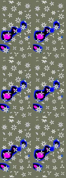 Küçük çiçekli yay deseni çiz. Raster illüstrasyonu. Suluboya tarzında yeşil renkler üzerine.