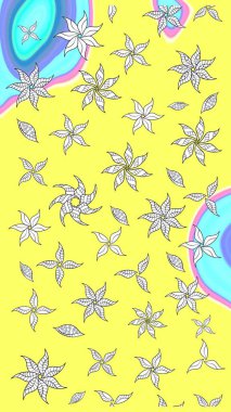 Renkli Bahar Teması eskiz kalıbı. Düz Çiçek Elementleri Tasarımı. Raster illüstrasyonundaki çiçek desenli çizim. Sarı renkte çiçekler.