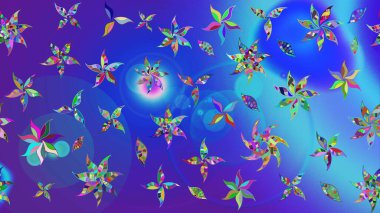 Raster illüstrasyonu. Çiçek buketleriyle klasik bir eskiz şekli. Mavi renklerde.