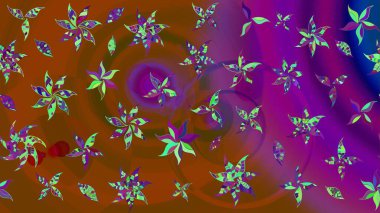 Raster illüstrasyonu. Eski usul. Kumaş, tekstil, duvar kağıdı baskısı için. Eskiz geçmişi. Renkli desenli eskiz deseni, kahverengi çiçekler ve dekoratif elementlerle.