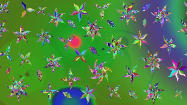 Yeşil renkli etnik çiçeklerle süslenmiş zarif bir eskiz şekli. Raster Çiçek İllüstrasyon Şirin Tekstil.