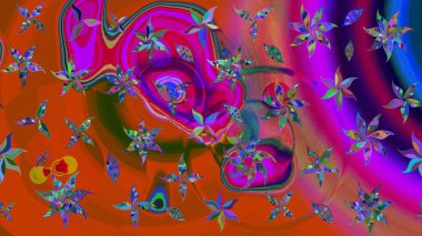 Raster illüstrasyonundaki çiçek desenli çizim. Turuncu renkte çiçekler.