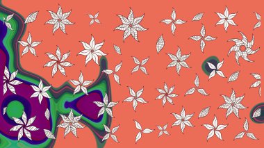 Çiçekli eskiz deseni. El çizimi. Suluboya çizimi. Turuncu renkte çiçekler.